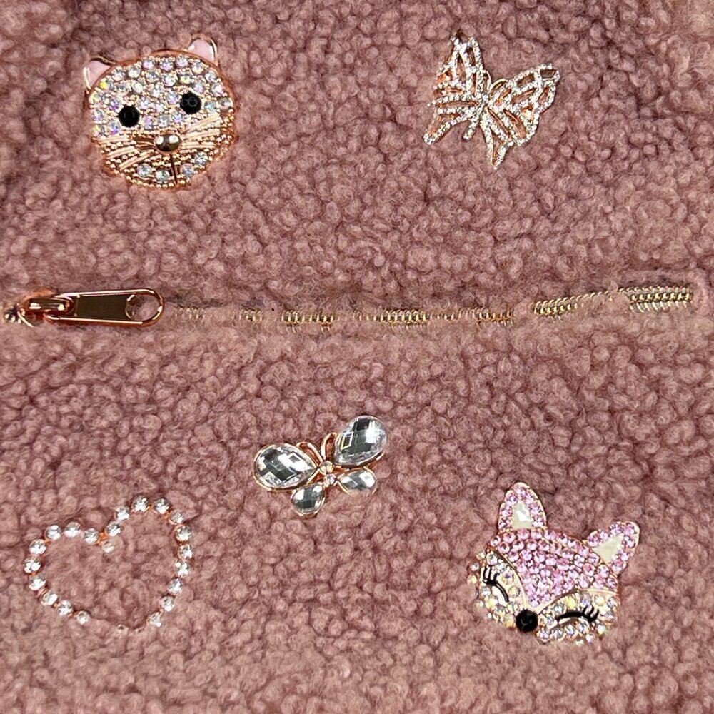 Place Jeweled Rhinestone‎ Bling Critter Sherpa Mini Backpack in Pressed Rose NWT - Picture 5 of 12